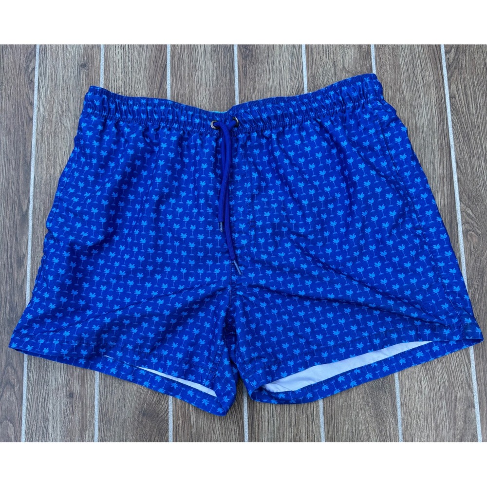 Spex Men Blue Palm Tree Print Swim Trunks Board Shorts Large Elastic Waist